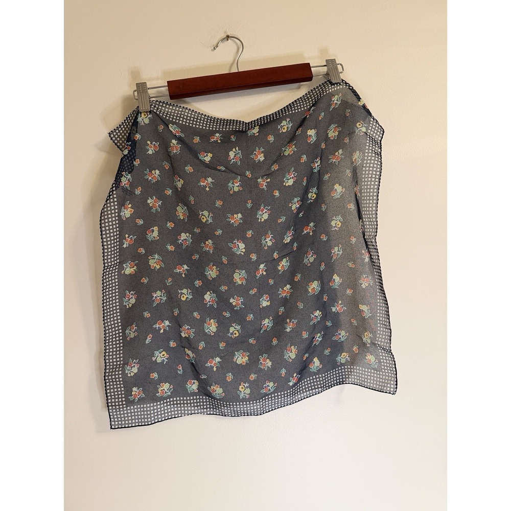 Vintage 90s Echo Ditsy Floral Navy Scarf Made in Italy Gingham Border 21x19